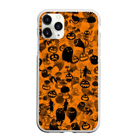 Чехол для iPhone 11 Pro матовый с принтом Halloween в городе Новоалтайск, Силикон |  | ведьма | кот | паттерн | паутина | привидение | призрак | скелет | тыква