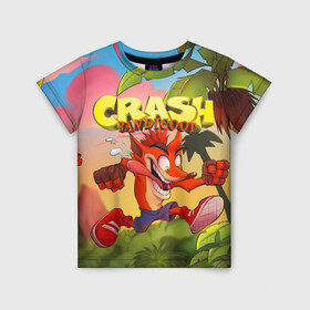Детская футболка 3D с принтом Crash Bandicoot в городе Новоалтайск, 100% гипоаллергенный полиэфир | прямой крой, круглый вырез горловины, длина до линии бедер, чуть спущенное плечо, ткань немного тянется | aku aku | crash bandicoot | бандикут | игры | крэш бандикут