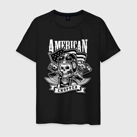 Мужская футболка хлопок с принтом American chopper в городе Новоалтайск, 100% хлопок | прямой крой, круглый вырез горловины, длина до линии бедер, слегка спущенное плечо. | flag | helmet | motorcycle | skull | usa | wings | крылья | мотоцикл | очки | сша | флаг | череп | шлем
