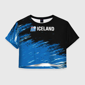 Женская футболка Crop-top 3D с принтом KSI ICELAND. в городе Новоалтайск, 100% полиэстер | круглая горловина, длина футболки до линии талии, рукава с отворотами | 2019 | 2020 | fc | football | iceland | ksi | sport | исландия | кси | сборная исландии | спорт | спортивные | униформа | фирменные цвета | фк | футбол | футбольный клуб