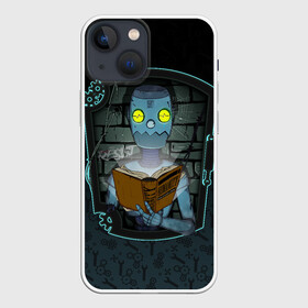 Чехол для iPhone 13 mini с принтом Робот и книга Гуманности в городе Новоалтайск,  |  | books | cyber | cyberpunk | cyborg | futurepunk | humanity | noir | reading | robots | war | андроид | война | гуманность | киберпанк | киборг | книга | конец света | конец человечества | литература | люди | на злобу дня | нуар | познание
