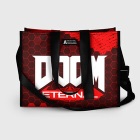 Сумка-шоппер 3D с принтом DOOM ETERNAL ДУМ ЭТЕРНАЛ в городе Новоалтайск, 100% полиэстер | застегивается на металлическую кнопку; внутренний карман застегивается на молнию. Стенки укреплены специальным мягким материалом, чтобы защитить содержимое от несильных ударов
 | bfg | brutal | doom | eternal | ethernal | game | games | logo | дум | игра | игры | лого | логотип | логотипы | символ | символы | этернал