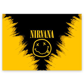 Поздравительная открытка с принтом Nirvana. в городе Новоалтайск, 100% бумага | плотность бумаги 280 г/м2, матовая, на обратной стороне линовка и место для марки
 | Тематика изображения на принте: 