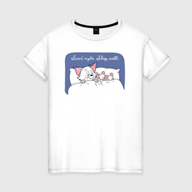 Женская футболка хлопок с принтом Good Night. Sleep Well в городе Новоалтайск, 100% хлопок | прямой крой, круглый вырез горловины, длина до линии бедер, слегка спущенное плечо | nibbles | tom  jerry | tom and jerry | tuffy | vdzabma | джерри | нибблз | таффи | том | том  джерри | том и джерри