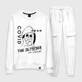 Женский костюм хлопок с принтом The outsider - covid 2020 в городе Новоалтайск, 100% хлопок | на свитшоте круглая горловина, мягкая резинка по низу. Брюки заужены к низу, на них два вида карманов: два 