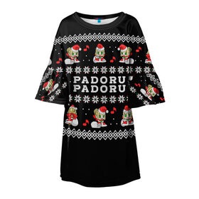 Детское платье 3D с принтом Fate - Padoru в городе Новоалтайск, 100% полиэстер | прямой силуэт, чуть расширенный к низу. Круглая горловина, на рукавах — воланы | Тематика изображения на принте: anime | christmas | fate | marry christmas | new year | padoru | padoru padoru | saber | saber dance | аниме | зима | новогодний свитер | новый год | падору | падору падору | санта | свитер | свитер с оленями | сейбер | сейбер санта