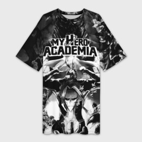 Платье-футболка 3D с принтом My Hero Academia чернобелое в городе Новоалтайск,  |  | Тематика изображения на принте: academia | all might | bakugo | bnha | boku | boku no hero academia | deku | izuku | mha | midoriya | my hero | no hero academia | one for | todoroki | академия | боку | всемогущий | герой | геройская | деку | идзуку мидория | манга | причуда |