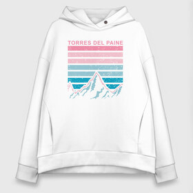 Женское худи Oversize хлопок с принтом Torres Del Paine в городе Новоалтайск, френч-терри — 70% хлопок, 30% полиэстер. Мягкий теплый начес внутри —100% хлопок | боковые карманы, эластичные манжеты и нижняя кромка, капюшон на магнитной кнопке | torres del paine | winter | абстракция | горы | зима | зимняя | полосы | снег | снежок