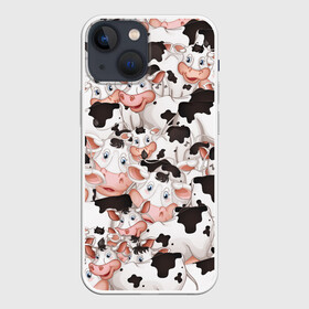 Чехол для iPhone 13 mini с принтом Коровы в городе Новоалтайск,  |  | Тематика изображения на принте: бык | говядина | корова | паттерн | рога | стадо | теленок | тёлка