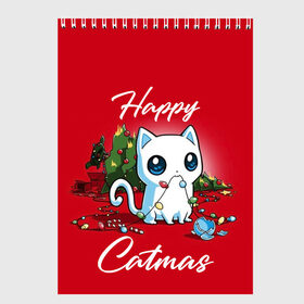 Скетчбук с принтом Happy Catmas в городе Новоалтайск, 100% бумага
 | 48 листов, плотность листов — 100 г/м2, плотность картонной обложки — 250 г/м2. Листы скреплены сверху удобной пружинной спиралью | Тематика изображения на принте: 2021 | cat | catmas | christmas | happy new year | merry christmas | new year | герлянда | кот | котейка | котики | новый год | праздник | рождество