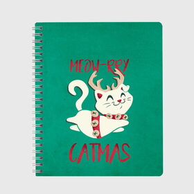 Тетрадь с принтом Meow-rry Catmas в городе Новоалтайск, 100% бумага | 48 листов, плотность листов — 60 г/м2, плотность картонной обложки — 250 г/м2. Листы скреплены сбоку удобной пружинной спиралью. Уголки страниц и обложки скругленные. Цвет линий — светло-серый
 | 2021 | cat | catmas | christmas | happy new year | merry christmas | new year | кот | котейка | котики | новый год | праздник | рождество