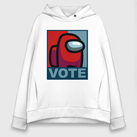 Женское худи Oversize хлопок с принтом VOTE AMONG US в городе Новоалтайск, френч-терри — 70% хлопок, 30% полиэстер. Мягкий теплый начес внутри —100% хлопок | боковые карманы, эластичные манжеты и нижняя кромка, капюшон на магнитной кнопке | among us | not me | there is 1 impostor | there is impostor among us | амонг ас | разноцветные космонавты