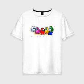 Женская футболка хлопок Oversize с принтом Among Us в городе Новоалтайск, 100% хлопок | свободный крой, круглый ворот, спущенный рукав, длина до линии бедер
 | among us | among us game | among us space | among us игра | amongus | game | impostors | игра | игроку | космонавты | одни из нас | проходимцы | самозванцы | скафандры | среди нас | челик | человечки | чубрик | эмонг ас