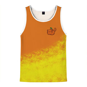 Мужская майка 3D с принтом Кот Тыква в городе Новоалтайск, 100% полиэстер | круглая горловина, приталенный силуэт, длина до линии бедра. Пройма и горловина окантованы тонкой бейкой | Тематика изображения на принте: 