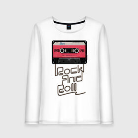 Женский лонгслив хлопок с принтом Rock and Roll в городе Новоалтайск, 100% хлопок |  | rock | rock and roll | roll | кассета | классика | музыка | рок | рокер | рокнролл