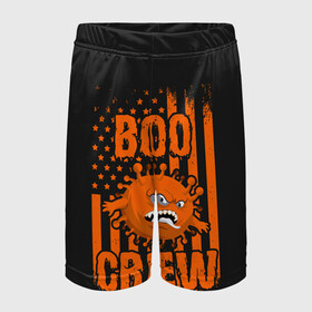Детские спортивные шорты 3D с принтом Boo Crew (covid19) в городе Новоалтайск,  100% полиэстер
 | пояс оформлен широкой мягкой резинкой, ткань тянется
 | 19 | america | boo | cat | covid | covid 19 | covid19 | ghost | halloween | monster | ncov | zombie | америка | бу | вирус | кладбище | коронавирус | монстр | монстры | приведение | приведения | призрак | призраки | тыква | хэллоу