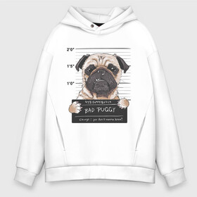 Мужское худи Oversize хлопок с принтом Bad Puggy в городе Новоалтайск, френч-терри — 70% хлопок, 30% полиэстер. Мягкий теплый начес внутри —100% хлопок | боковые карманы, эластичные манжеты и нижняя кромка, капюшон на магнитной кнопке | animal | art | dog | nameplate | pug | арт | животное | мопс | собака | табличка