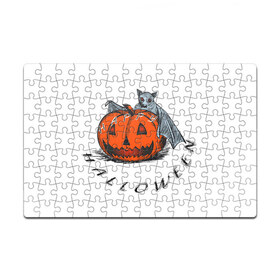 Пазл магнитный 126 элементов с принтом Bat and pumpkin-still life в городе Новоалтайск, полимерный материал с магнитным слоем | 126 деталей, размер изделия —  180*270 мм | helloween | день всех святых | летучая мышь | тыква | хеллуин