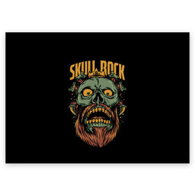 Поздравительная открытка с принтом Skull Rock в городе Новоалтайск, 100% бумага | плотность бумаги 280 г/м2, матовая, на обратной стороне линовка и место для марки
 | Тематика изображения на принте: art | beard | eyes | music | rock | skull | teeth | арт | борода | глаза | зубы | музыка | рок | череп
