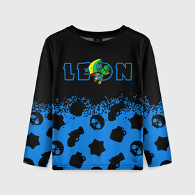 Детский лонгслив 3D с принтом BRAWL STARS LEON / ЛЕОН в городе Новоалтайск, 100% полиэстер | длинные рукава, круглый вырез горловины, полуприлегающий силуэт
 | 8 bit | 8бит | brawl | cnfhc | crow | hfdk | leon | logo | sandy | skull | spike | stars | бравл | бравла | браво | игра | игры | икфцд | кроу | леон | лого | логотип | символ | спайк | старс | старса | сэнди | череп | ыефкы
