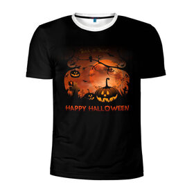 Мужская футболка 3D спортивная с принтом Halloween в городе Новоалтайск, 100% полиэстер с улучшенными характеристиками | приталенный силуэт, круглая горловина, широкие плечи, сужается к линии бедра | halloween | jack | lantern | pumpkin | светильник джека | хэллоуин