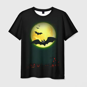 Мужская футболка 3D с принтом Halloween в городе Новоалтайск, 100% полиэфир | прямой крой, круглый вырез горловины, длина до линии бедер | Тематика изображения на принте: halloween | jack | lantern | pumpkin | светильник джека | хэллоуин