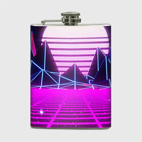 Фляга с принтом Synthwave в городе Новоалтайск, металлический корпус | емкость 0,22 л, размер 125 х 94 мм. Виниловая наклейка запечатывается полностью | synthwave | горы | горы синтвэйва | неоновые горы | синтвэйв