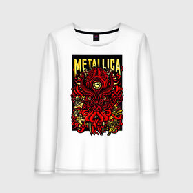 Женский лонгслив хлопок с принтом Metallica в городе Новоалтайск, 100% хлопок |  | fangs | group | horns | metallica | neon | octopus | thrash metal | группа | клыки | неон | рога | спрут | трэш металл