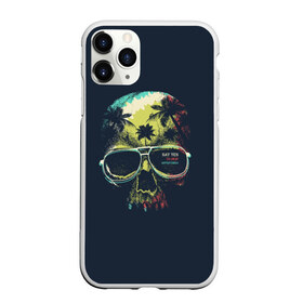 Чехол для iPhone 11 Pro Max матовый с принтом Череп в тропиках в городе Новоалтайск, Силикон |  | буквы | джунгли | иностранные | кость | надписи | очки | пальмы | разноцветные | ретро | рисунок | смотри в глаза | текст | темная | тропики | цветная | череп | череп в очках