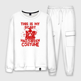 Мужской костюм хлопок с принтом Halloween Costume в городе Новоалтайск, 100% хлопок | на свитшоте круглая горловина, мягкая резинка по низу. Брюки заужены к низу, на них два вида карманов: два “обычных” по бокам и два объемных, с клапанами, расположенные ниже линии бедра. Брюки с мягкой трикотажной резинкой на поясе и по низу штанин. В поясе для дополнительного комфорта — широкие завязки | 31 октября | halloween | halowen | ведьма | день всех святых | джек | костюм | кровь | лого | монстр | надпись | праздник | приведение | призрак | светильник | символ | страшная | тыква | ужасы | хеллоуин | хеллуин