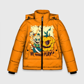 Зимняя куртка для мальчиков 3D с принтом Halloween в городе Новоалтайск, ткань верха — 100% полиэстер; подклад — 100% полиэстер, утеплитель — 100% полиэстер | длина ниже бедра, удлиненная спинка, воротник стойка и отстегивающийся капюшон. Есть боковые карманы с листочкой на кнопках, утяжки по низу изделия и внутренний карман на молнии. 

Предусмотрены светоотражающий принт на спинке, радужный светоотражающий элемент на пуллере молнии и на резинке для утяжки | 31 октября | halloween | halowen | ведьма | день всех святых | джек | костюм | кровь | лого | монстр | надпись | праздник | приведение | призрак | светильник | символ | страшная | тыква | ужасы | хеллоуин | хеллуин