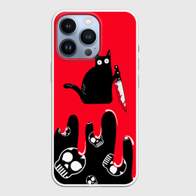 Чехол для iPhone 13 Pro с принтом WHAT CAT в городе Новоалтайск,  |  | Тематика изображения на принте: art | black | black cat | cat | dark | dark cat | halloween | what | what cat | what mem | арт | кот | кот арт | кот мем | мем | нож | праздник | прикол | прикольный кот | убица | хэллоуин | чёрный | чёрный кот | что | что мем