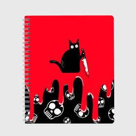 Тетрадь с принтом WHAT CAT в городе Новоалтайск, 100% бумага | 48 листов, плотность листов — 60 г/м2, плотность картонной обложки — 250 г/м2. Листы скреплены сбоку удобной пружинной спиралью. Уголки страниц и обложки скругленные. Цвет линий — светло-серый
 | art | black | black cat | cat | dark | dark cat | halloween | what | what cat | what mem | арт | кот | кот арт | кот мем | мем | нож | праздник | прикол | прикольный кот | убица | хэллоуин | чёрный | чёрный кот | что | что мем