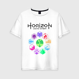 Женская футболка хлопок Oversize с принтом HORIZON ZERO DAWN в городе Новоалтайск, 100% хлопок | свободный крой, круглый ворот, спущенный рукав, длина до линии бедер
 | game | horizon zero 2 | horizon zero dawn | древний арсенал | игра. | хоризон | хоризон 2 | хоризон зеро давн