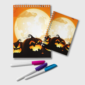 Блокнот с принтом Тыквы в городе Новоалтайск, 100% бумага | 48 листов, плотность листов — 60 г/м2, плотность картонной обложки — 250 г/м2. Листы скреплены удобной пружинной спиралью. Цвет линий — светло-серый
 | Тематика изображения на принте: halloween | праздник | страшный праздник | тыква джек | хэллоуин