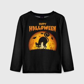Детский лонгслив 3D с принтом Helloween в городе Новоалтайск, 100% полиэстер | длинные рукава, круглый вырез горловины, полуприлегающий силуэт
 | halloween | ведьма | летучая мышь | полнолуние | привидение | призрак | тыква | хеллоуин | хелуин | хэллоин | хэллоуин | хэлоуин | хэлуин | черный кот