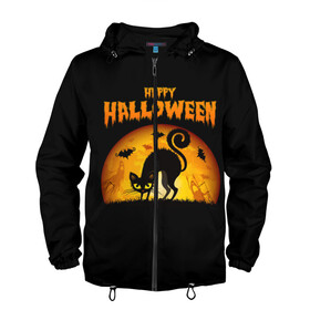 Мужская ветровка 3D с принтом Helloween в городе Новоалтайск, 100% полиэстер | подол и капюшон оформлены резинкой с фиксаторами, два кармана без застежек по бокам, один потайной карман на груди | halloween | ведьма | летучая мышь | полнолуние | привидение | призрак | тыква | хеллоуин | хелуин | хэллоин | хэллоуин | хэлоуин | хэлуин | черный кот