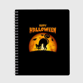 Тетрадь с принтом Helloween в городе Новоалтайск, 100% бумага | 48 листов, плотность листов — 60 г/м2, плотность картонной обложки — 250 г/м2. Листы скреплены сбоку удобной пружинной спиралью. Уголки страниц и обложки скругленные. Цвет линий — светло-серый
 | halloween | ведьма | летучая мышь | полнолуние | привидение | призрак | тыква | хеллоуин | хелуин | хэллоин | хэллоуин | хэлоуин | хэлуин | черный кот