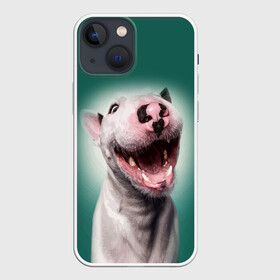 Чехол для iPhone 13 mini с принтом Bully в городе Новоалтайск,  |  | Тематика изображения на принте: bull terrier | ears | eyes | fangs | jaw | muzzle | nose | smile | бультерьер | глаза | клыки | нос | пасть | улыбка | уши