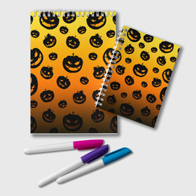 Блокнот с принтом Halloween - Тыквы в городе Новоалтайск, 100% бумага | 48 листов, плотность листов — 60 г/м2, плотность картонной обложки — 250 г/м2. Листы скреплены удобной пружинной спиралью. Цвет линий — светло-серый
 | Тематика изображения на принте: halloween | jack lantern | trick or treat | день всех святых | день мертвых | конфеты или жизнь | лицо тыквы | праздник | рожи | светильник джека | страшно | тыква | тыква с лицом | тыквенный | тыквы | ужасы