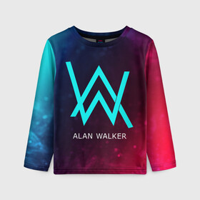 Детский лонгслив 3D с принтом ALAN WALKER / АЛАН УОКЕР в городе Новоалтайск, 100% полиэстер | длинные рукава, круглый вырез горловины, полуприлегающий силуэт
 | alan | faded | house | logo | music | walker | алан | вокер | волкер | диджей | лого | логотип | логотипы | музыка | музыкант | символ | символы | танцеальная | уокер | хаус | электронная