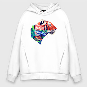Мужское худи Oversize хлопок с принтом TigerART в городе Новоалтайск, френч-терри — 70% хлопок, 30% полиэстер. Мягкий теплый начес внутри —100% хлопок | боковые карманы, эластичные манжеты и нижняя кромка, капюшон на магнитной кнопке | арт дизайн | кошки | природа | тигр | хищник | хищные звери