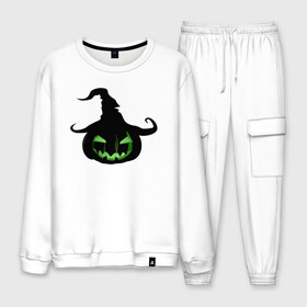 Мужской костюм хлопок с принтом Halloween - Тыква в городе Новоалтайск, 100% хлопок | на свитшоте круглая горловина, мягкая резинка по низу. Брюки заужены к низу, на них два вида карманов: два “обычных” по бокам и два объемных, с клапанами, расположенные ниже линии бедра. Брюки с мягкой трикотажной резинкой на поясе и по низу штанин. В поясе для дополнительного комфорта — широкие завязки | halloween | jack lantern | trick or treat | день всех святых | день мертвых | конфеты или жизнь | лицо тыквы | праздник | рожи | светильник джека | страшно | тыква | тыква с лицом | тыквенный | тыквы | ужасы