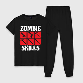 Женская пижама хлопок с принтом Zombie skills в городе Новоалтайск, 100% хлопок | брюки и футболка прямого кроя, без карманов, на брюках мягкая резинка на поясе и по низу штанин | 31 октября | halloween | halowen | ведьма | день всех святых | джек | костюм | кровь | лого | монстр | надпись | праздник | приведение | призрак | светильник | символ | страшная | тыква | ужасы | хеллоуин | хеллуин