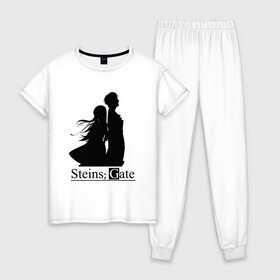 Женская пижама хлопок с принтом Steins Gate в городе Новоалтайск, 100% хлопок | брюки и футболка прямого кроя, без карманов, на брюках мягкая резинка на поясе и по низу штанин | anime girl | steins gate | аниме | аниме тян | врата штайна | врата штейна | макисе курису | манга | окабе ринтаро | шиина маюри