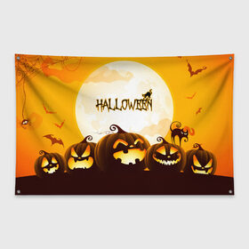 Флаг-баннер с принтом HALLOWEEN в городе Новоалтайск, 100% полиэстер | размер 67 х 109 см, плотность ткани — 95 г/м2; по краям флага есть четыре люверса для крепления | bones | ghost | halloween | pumpkin | skull | кости | летучие мыши | приведение | призрак | скелет | тыква | хеллоуин | хоррор | хэллоуин