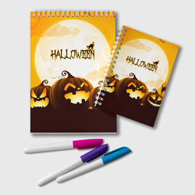 Блокнот с принтом HALLOWEEN в городе Новоалтайск, 100% бумага | 48 листов, плотность листов — 60 г/м2, плотность картонной обложки — 250 г/м2. Листы скреплены удобной пружинной спиралью. Цвет линий — светло-серый
 | bones | ghost | halloween | pumpkin | skull | кости | летучие мыши | приведение | призрак | скелет | тыква | хеллоуин | хоррор | хэллоуин