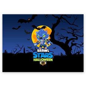 Поздравительная открытка с принтом HALLOWEEN ОБОРОТЕНЬ. в городе Новоалтайск, 100% бумага | плотность бумаги 280 г/м2, матовая, на обратной стороне линовка и место для марки
 | brawl stars | halloween | leon | sally leon | werewolf leon | бравл старс | оборотень | хеллоуин | хэллоуин