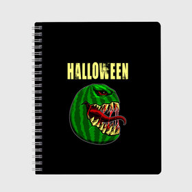 Тетрадь с принтом Halloween злобный арбуз в городе Новоалтайск, 100% бумага | 48 листов, плотность листов — 60 г/м2, плотность картонной обложки — 250 г/м2. Листы скреплены сбоку удобной пружинной спиралью. Уголки страниц и обложки скругленные. Цвет линий — светло-серый
 | 31 октября | halloween | halowen | ведьма | день всех святых | джек | костюм | кровь | лого | монстр | надпись | праздник | приведение | призрак | светильник | символ | страшная | тыква | ужасы | хеллоуин | хеллуин