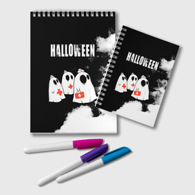 Блокнот с принтом Halloween медицина в городе Новоалтайск, 100% бумага | 48 листов, плотность листов — 60 г/м2, плотность картонной обложки — 250 г/м2. Листы скреплены удобной пружинной спиралью. Цвет линий — светло-серый
 | Тематика изображения на принте: 31 октября | halloween | halowen | ведьма | день всех святых | джек | костюм | кровь | лого | монстр | надпись | праздник | приведение | призрак | светильник | символ | страшная | тыква | ужасы | хеллоуин | хеллуин